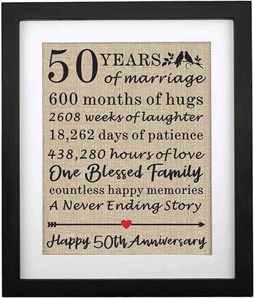 Gifts of burlap prints to celebrate the 50th anniversary