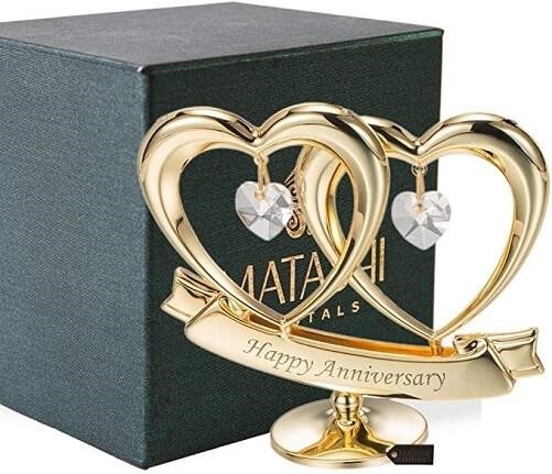 The Matashi double heart ornament is gold plated with 24K and is meant to celebrate