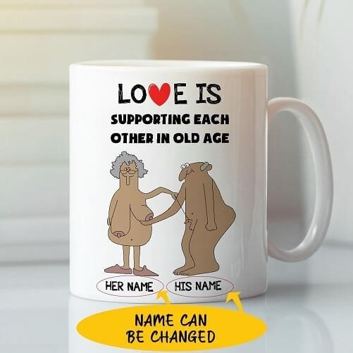 A personalized mug with the message 