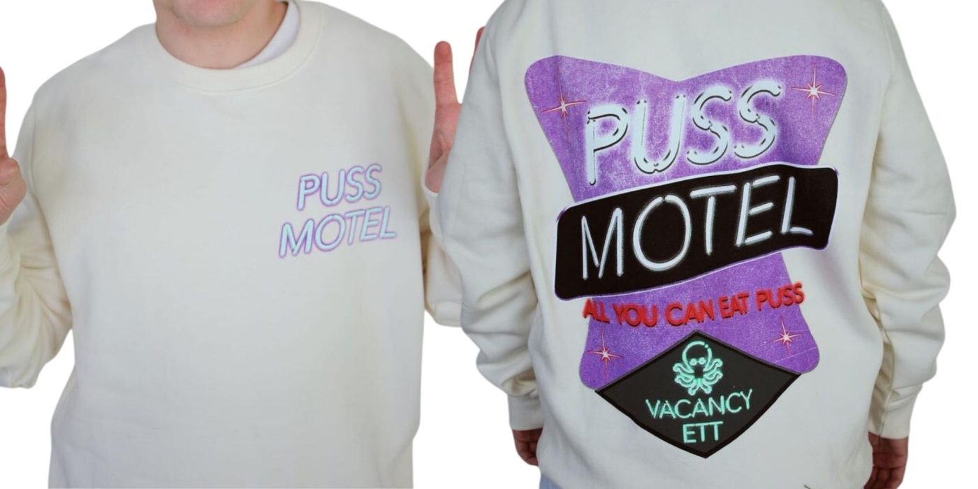 puss motel sweatshirt front and back
