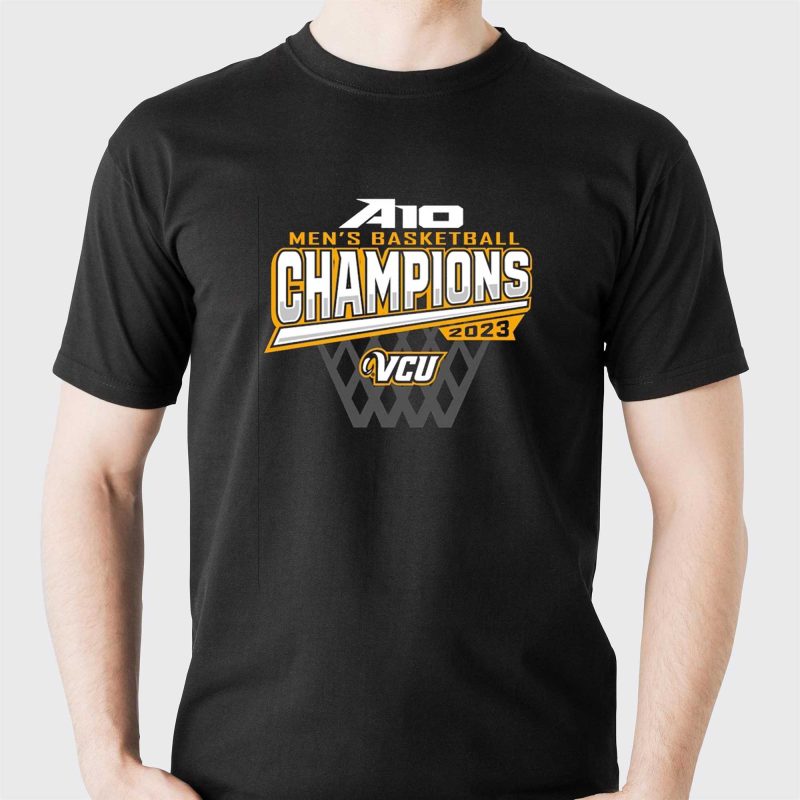 vcu rams 2023 atlantic 10 mens basketball conference tournament champions locker room t shirt 1